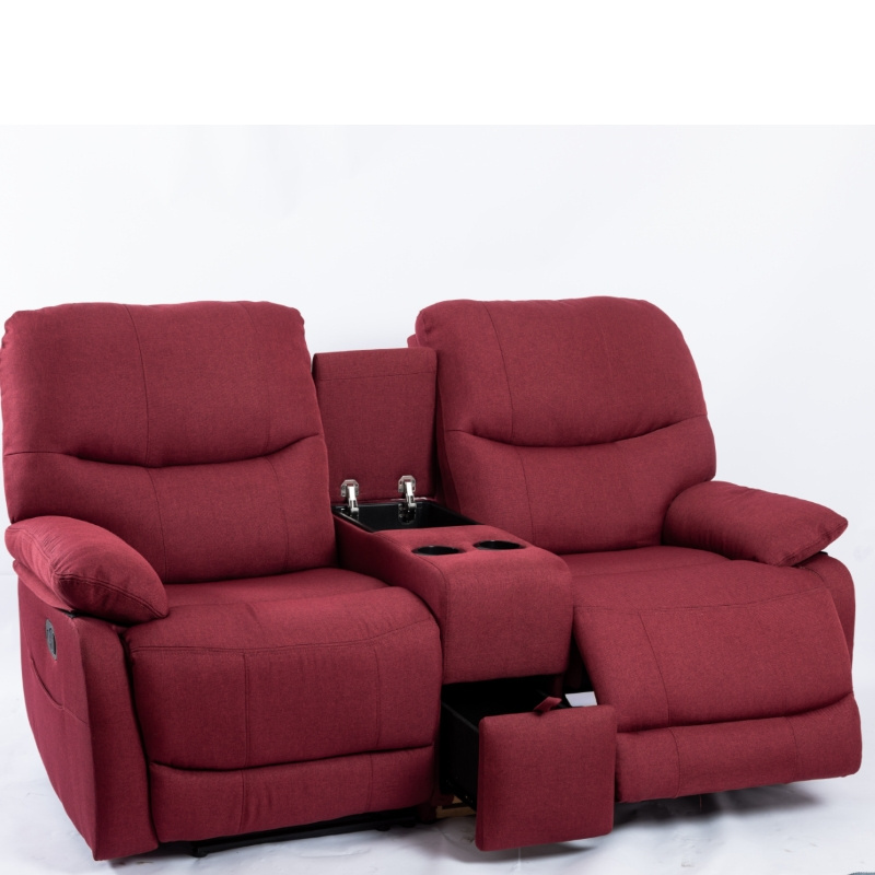 High quality love 2 seater sofa set furniture electric recliner with red linen cover