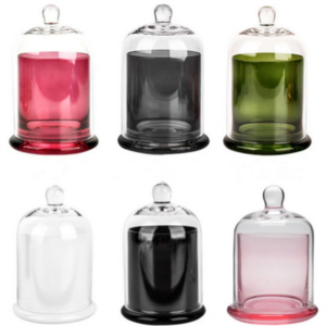 Decorative Color Bell Shaped Glass Candle Jar with Clear Glass Domes Cover