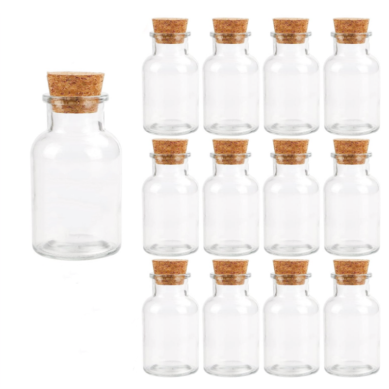 30ml 60ml 125ml 250ml 500ml 1000ml Glass Jars with Cork Stopper Lids Storage for Spice Tea Essential Oils