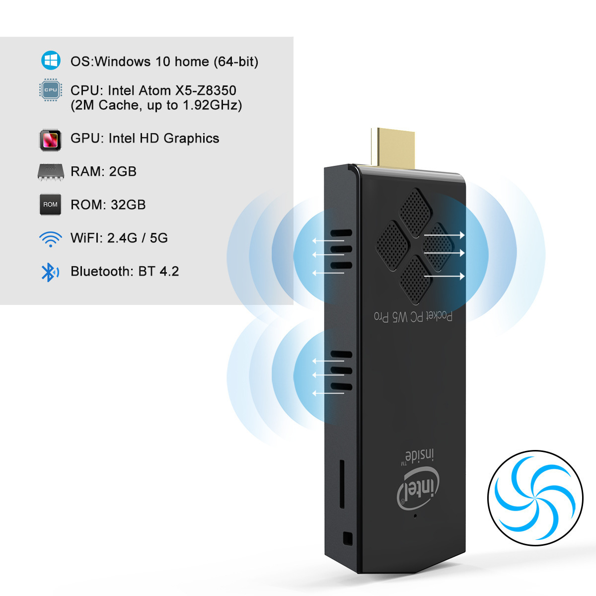 Partaker Mini PC Stick A-tom X5-Z8350 Window10 4GB+64GB 8GB+128GB USB 3.0 BT AC WiFi 4 Cores Pocket PC TV BOX Mini Computer