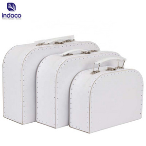 Cardboard white paper toy suitcase children carton box with logo printing baby paper suitcase with handle