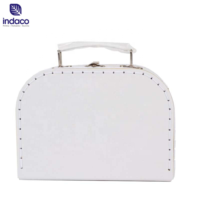 Cardboard white paper toy suitcase children carton box with logo printing baby paper suitcase with handle