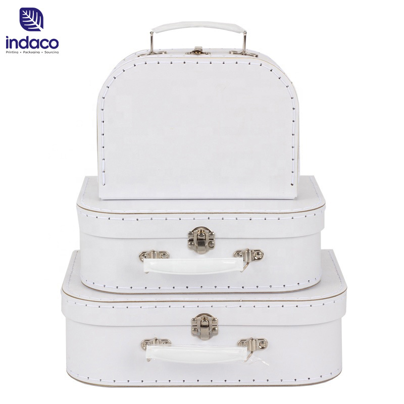 Cardboard white paper toy suitcase children carton box with logo printing baby paper suitcase with handle