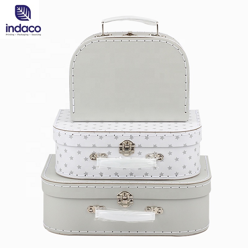 Unique design hand stitching finish paperboard suitcase fashion children paper gift suitcase with handle