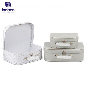 Unique design hand stitching finish paperboard suitcase fashion children paper gift suitcase with handle