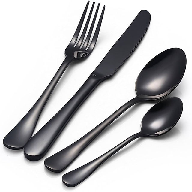 Black Cutlery Bulk Modern Restaurant Wedding Creative Flatware Set Spoons Forks Knives Stainless Steel Black Cutlery