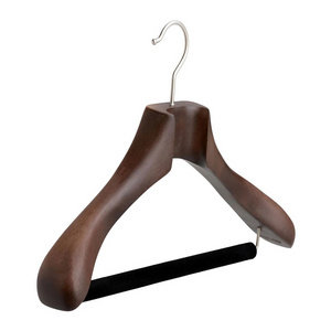 Luxury gloss black suit hanger custom color printing logo wood clothes wooden hangers for display rack