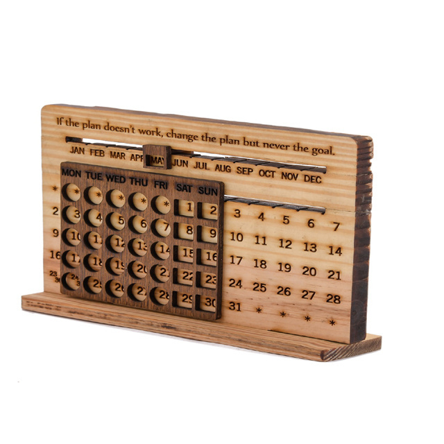 Top Quality Eco-Friendly Wooden Perpetual Esteem Beach Wood Small Blocks Daily Use Calendar For Desk Accessories