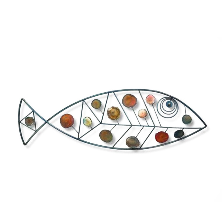 We sell product with good quality and price Metal Fish with Glass beads Wall Art for home decor antique handmade