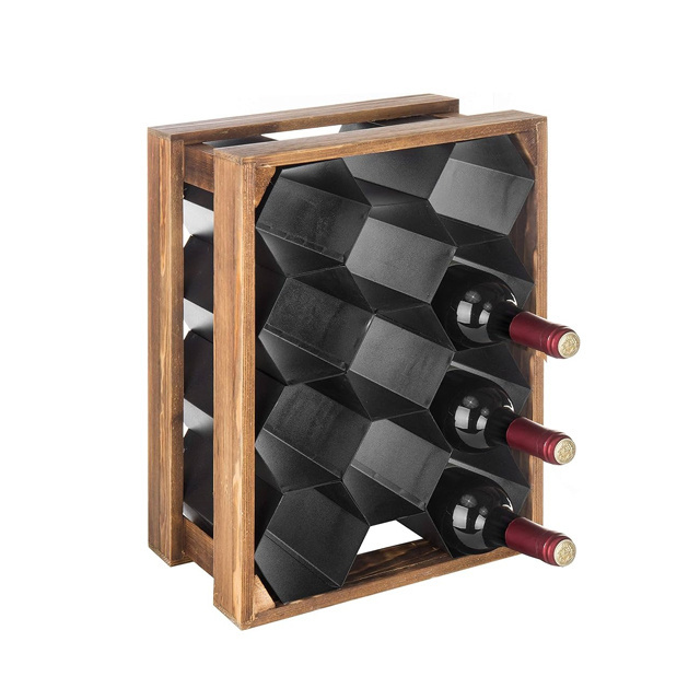 Wine Rack Freestanding Floor Modern Display Wine Storage Shelves Wood And Metal Farmhouse Stackable