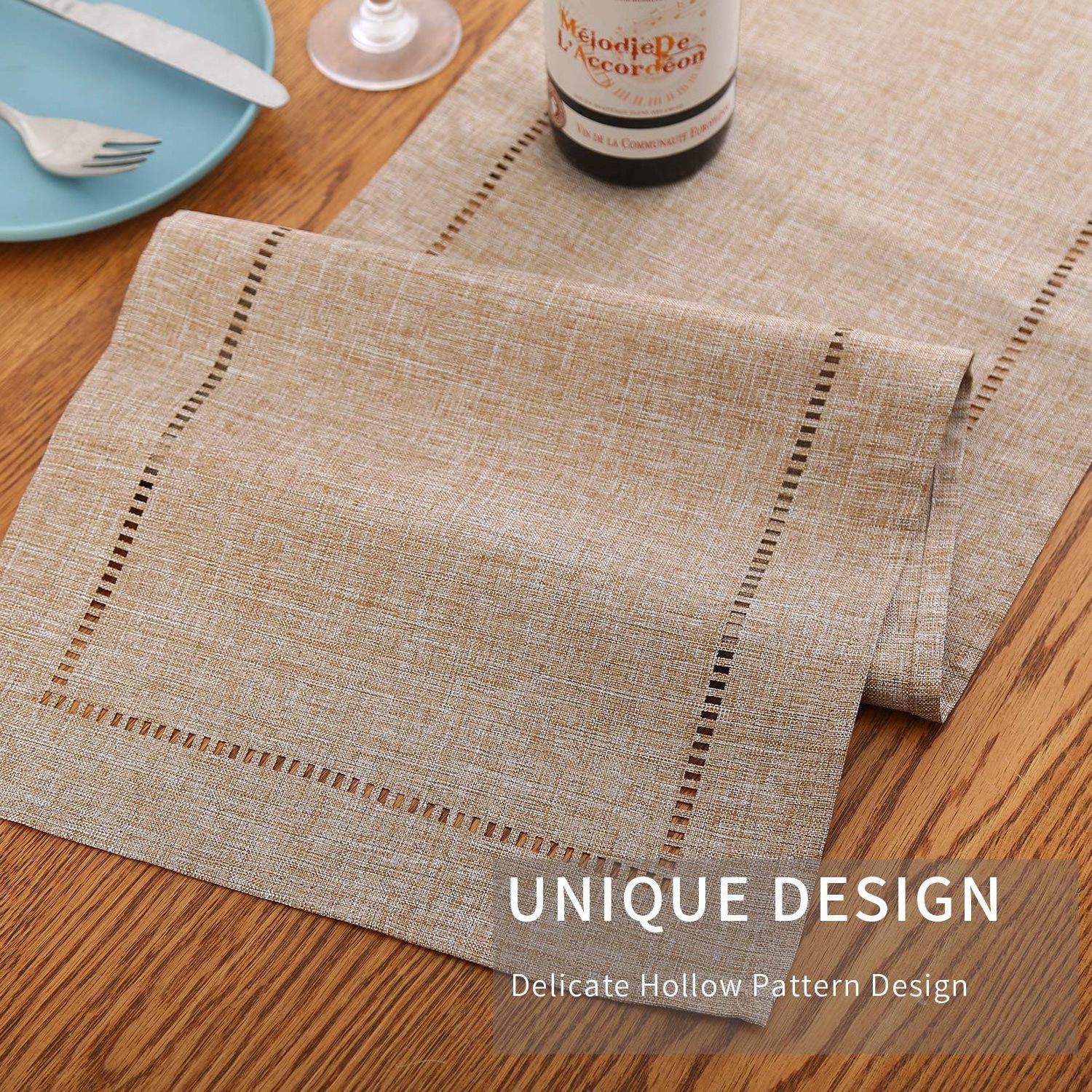 Luxury cotton linen table runner decoration delicate hollow pattern design dinning table runners