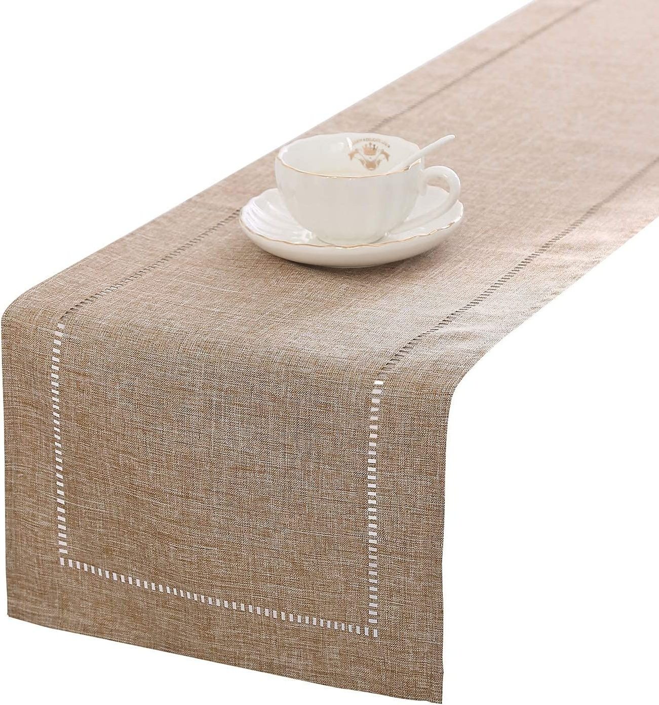 Luxury cotton linen table runner decoration delicate hollow pattern design dinning table runners