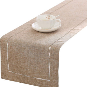 Luxury cotton linen table runner decoration delicate hollow pattern design dinning table runners