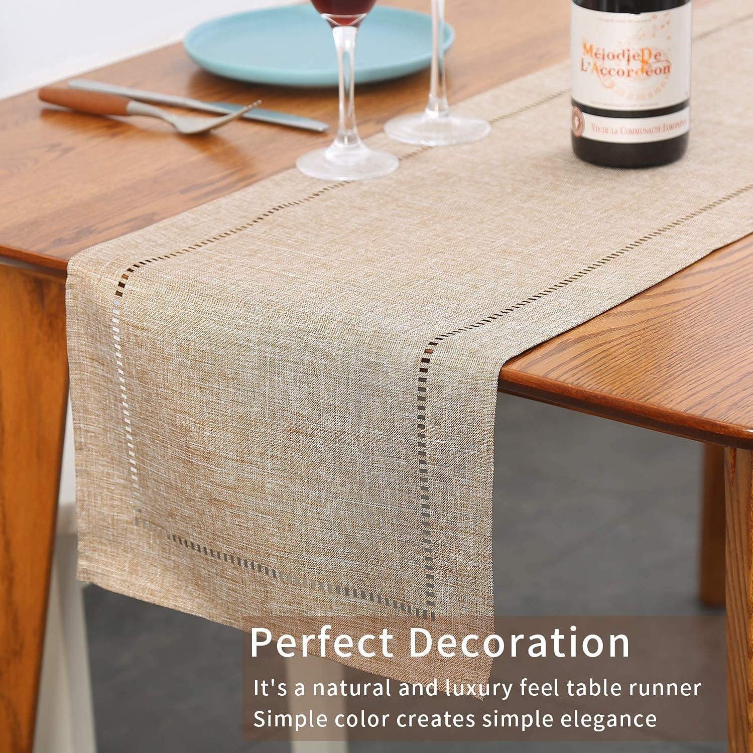 Luxury cotton linen table runner decoration delicate hollow pattern design dinning table runners