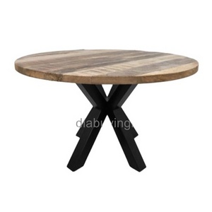 Good Quality Rough Mango Wood Top and X Design Leg Dining Table Round Shape Table for Home Hotel and Restaurant