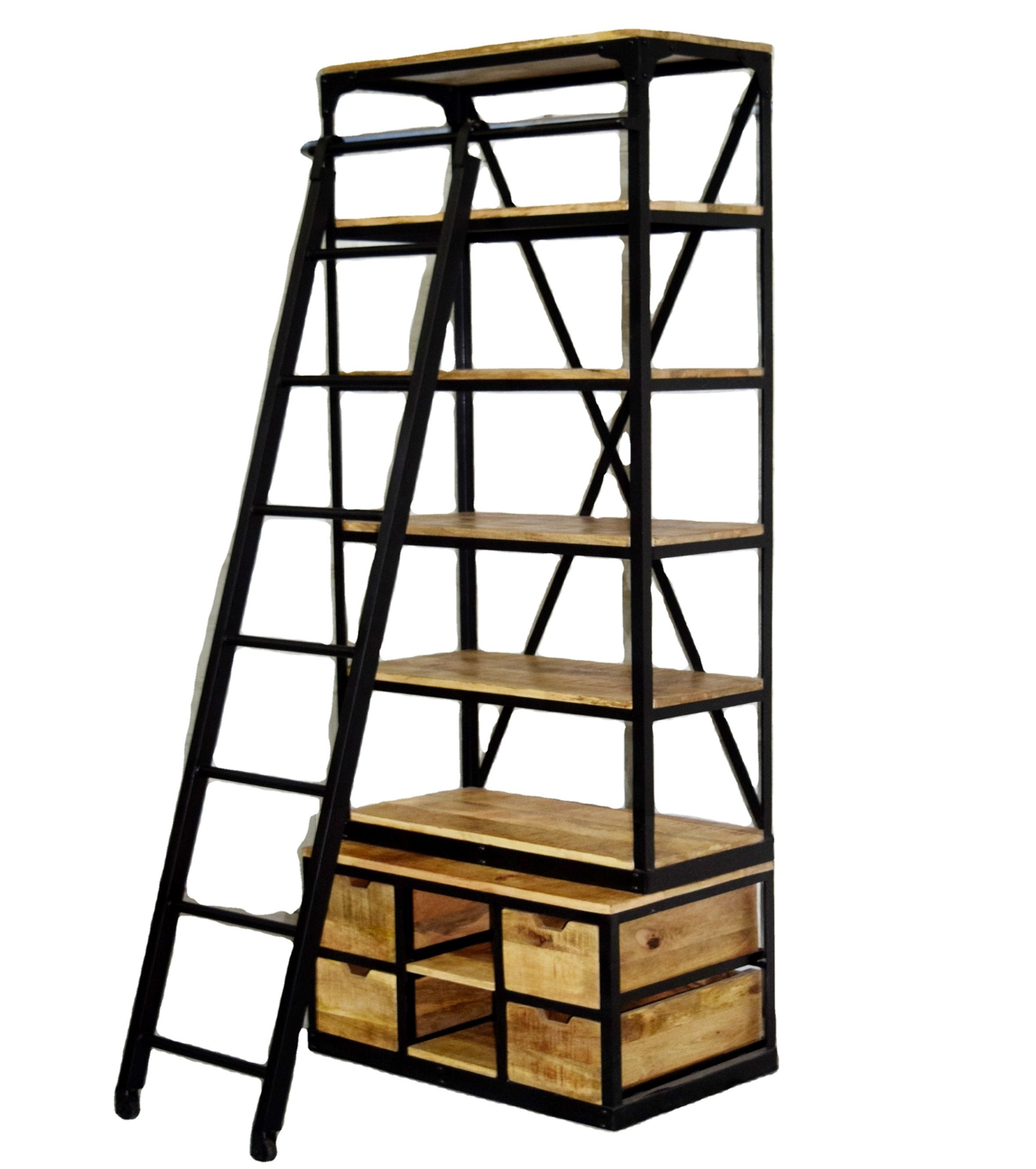 Bookshelf Industrial Bookcase with Storage Ladder Wall Shelf Open Back Modern Office Wood Wall Storage Shelves