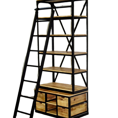 Bookshelf Industrial Bookcase with Storage Ladder Wall Shelf Open Back Modern Office Wood Wall Storage Shelves