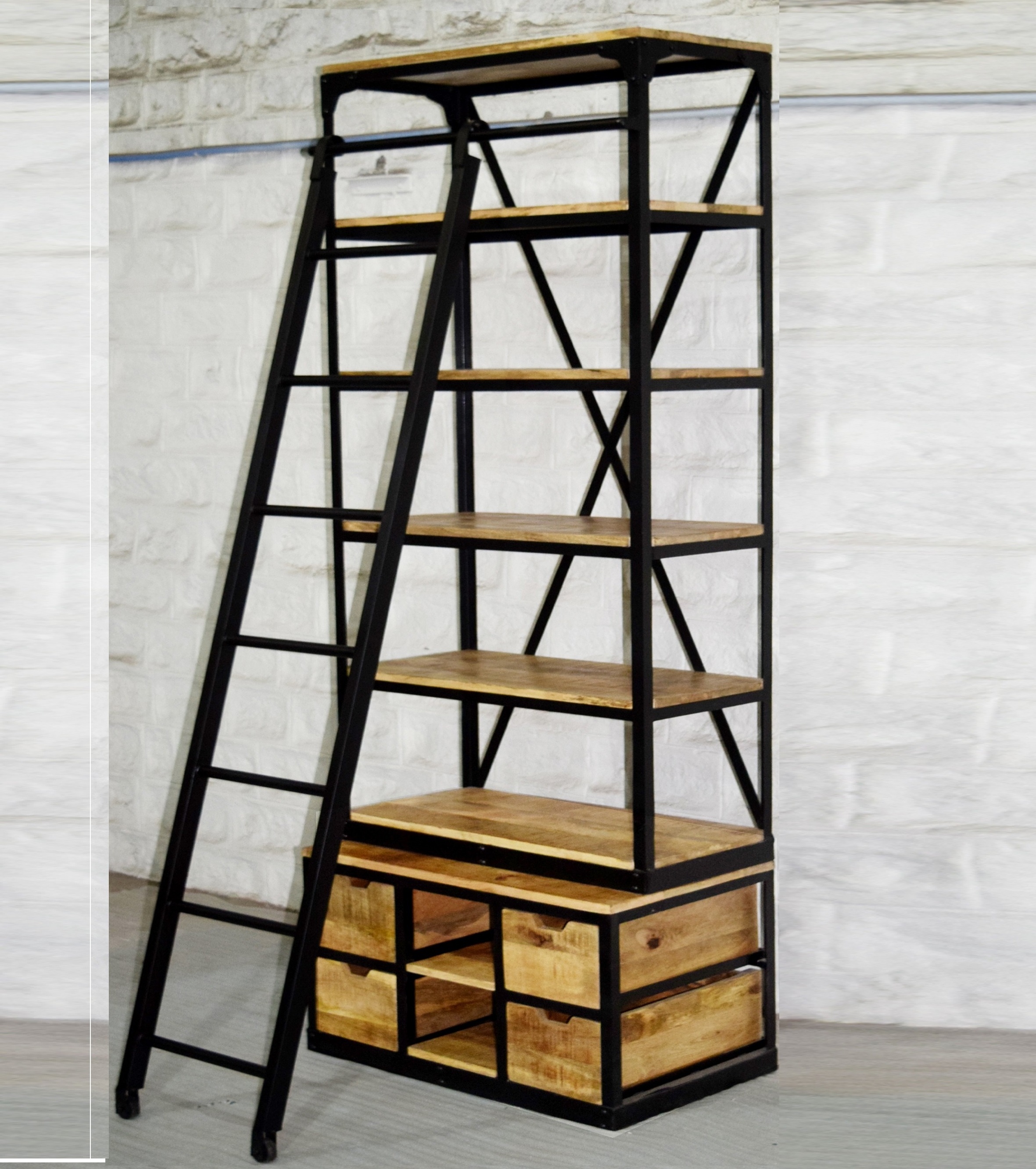 Bookshelf Industrial Bookcase with Storage Ladder Wall Shelf Open Back Modern Office Wood Wall Storage Shelves