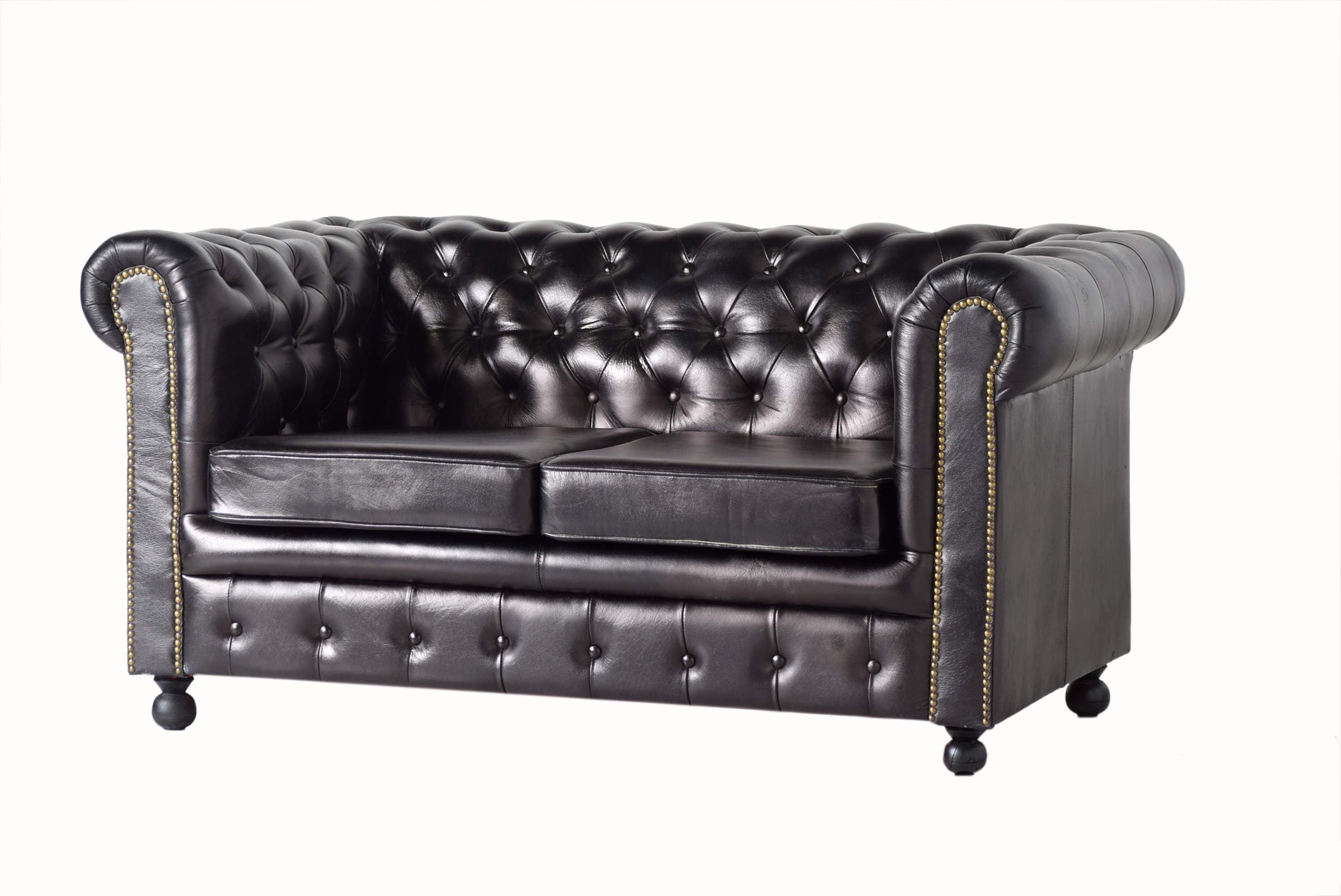 Latest Modern Design Chesterfield Style Genuine Leather Sofa Three Seat Sofa Set in Beautiful Black Color for Home Living Room