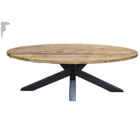 Industrial Furniture Vintage Style Adjustable Height Oval Shape Wooden Top Dining Table with Iron Leg Base for Home and Hotel