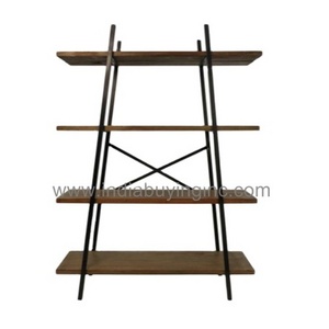 Industrial Vintage Furniture Mango Wood and Iron Frame Storage Display Bookcase Unit with Multi Shelves for Home and Office