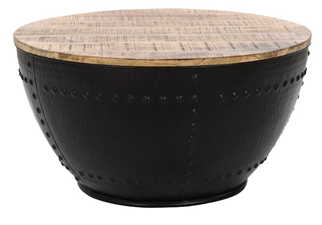 Hot Selling Design Natural Rough Mango & Black Iron Drum Table Black Antique Finish Best for Home Decoration and Hotel