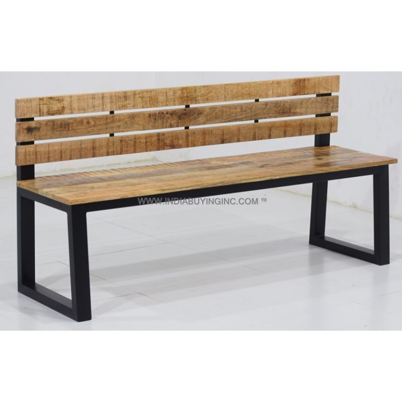 Industrial Style Natural Finish Mango Wooden Garden Bench with Metal Iron Legs Long Patio Bench for Home Garden and Parks