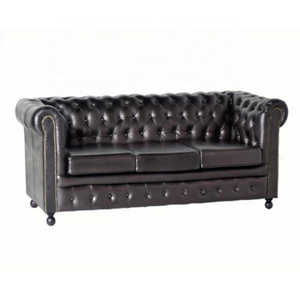 Latest Modern Design Chesterfield Style Genuine Leather Sofa Three Seat Sofa Set in Beautiful Black Color for Home Living Room