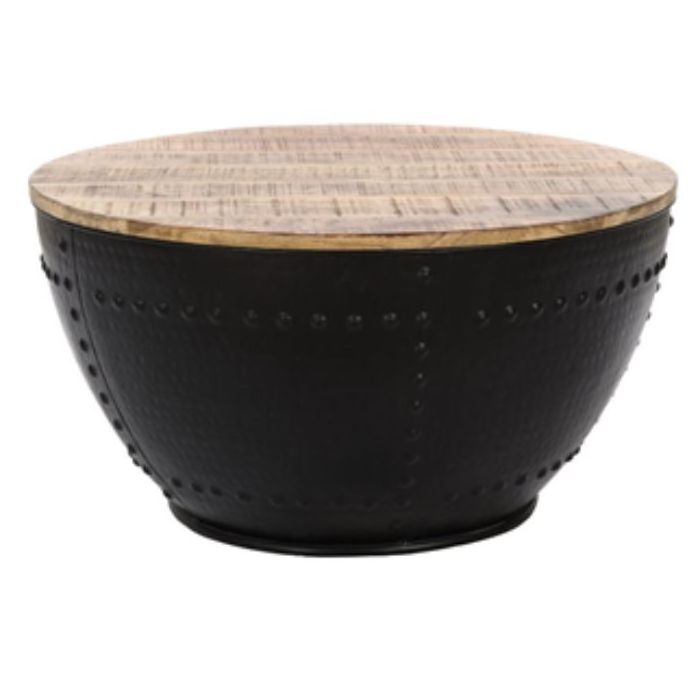 Hot Selling Design Natural Rough Mango & Black Iron Drum Table Black Antique Finish Best for Home Decoration and Hotel