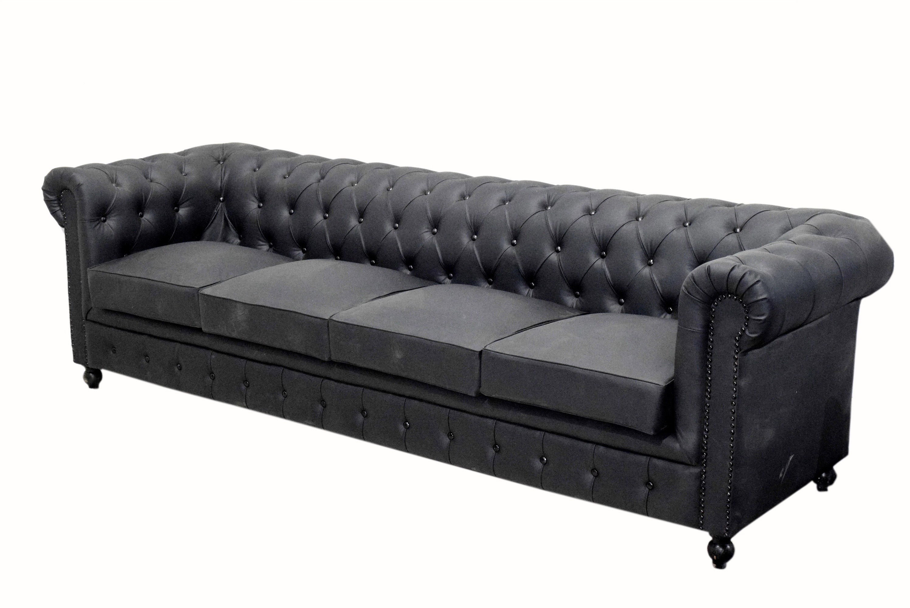 Latest Modern Design Chesterfield Style Genuine Leather Sofa Three Seat Sofa Set in Beautiful Black Color for Home Living Room