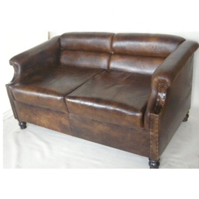 Chesterfield Two Seat Sofa with Brown Antique Finish Living Room Furniture Best Quality Leather French Furniture Convertible