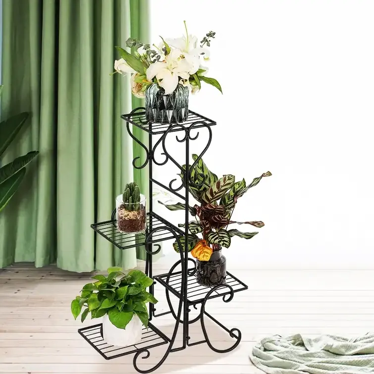 Durable Simple  wrought iron multi layer plant stand/ shelf/ rack pot in black home indoor living room garden decor in low moq