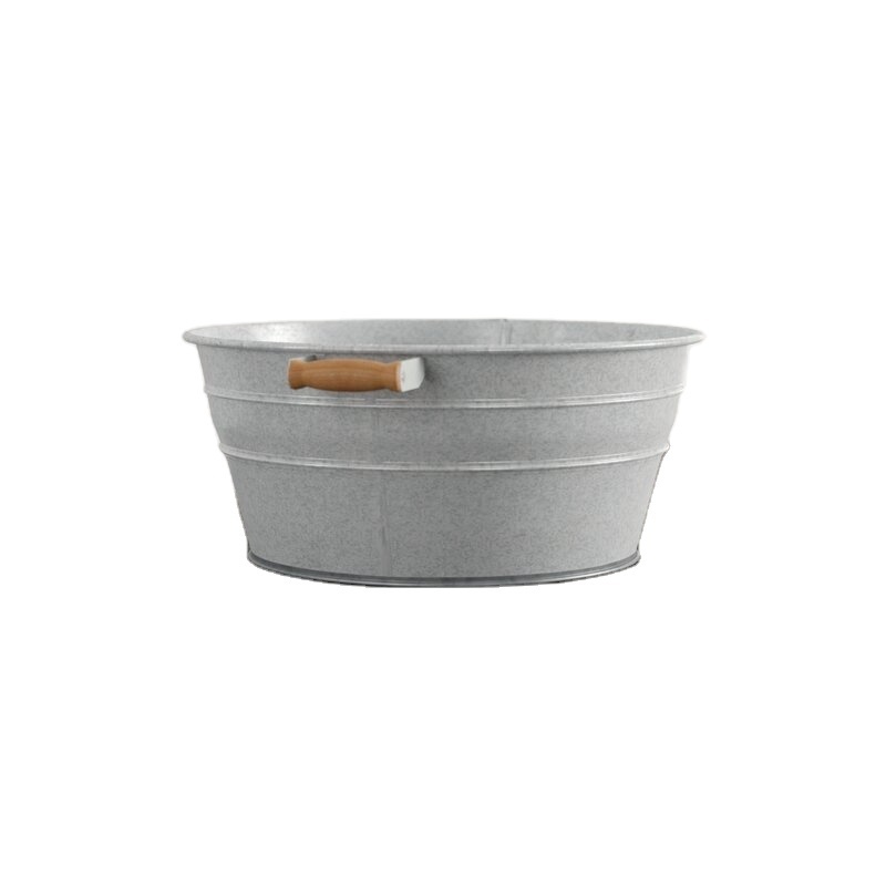 Hot selling Modern design Metal Oval Shape Galvanized Beer Ice Bucket with Wooden Handles For Home Restaurants Hotels Party use