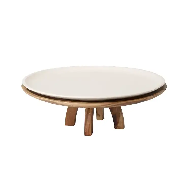 Natural finish customized round wooden small Cake Stand Catering Dessert Cason Metal Cake Stand with natural finish