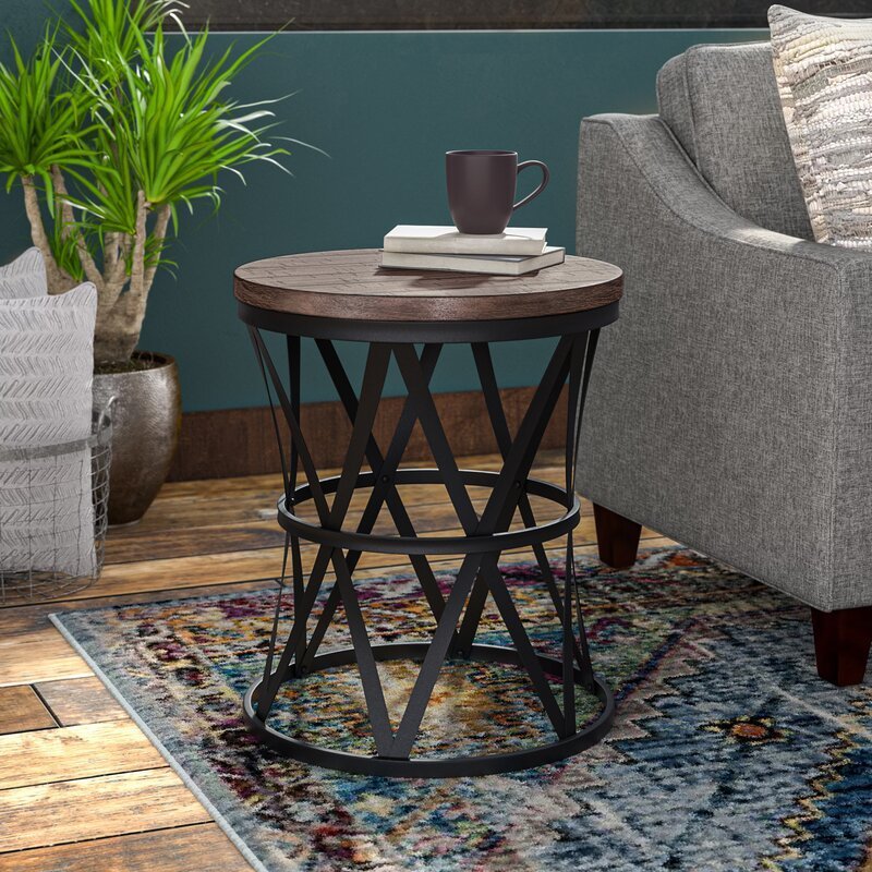 2022 Modern Living Room Industrial black Iron Feet natural wooden top Side / End Table For Living Room Bedroom