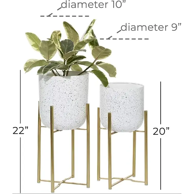 Premium Quality Customized decorative Round Shape white finishing Iron 2 Piece Metal Pot Planter Set For Indoor Garden Decor