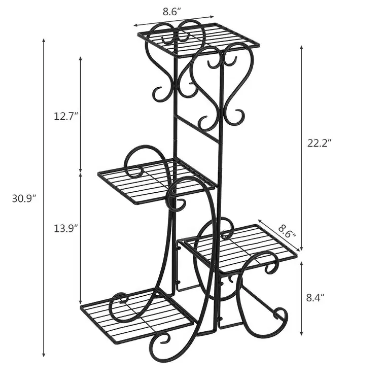 Durable Simple  wrought iron multi layer plant stand/ shelf/ rack pot in black home indoor living room garden decor in low moq