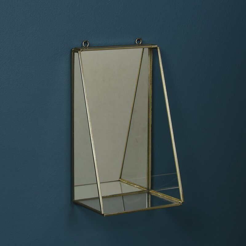 Heavy duty luxury wholesale suppliers from India rectangle Gold Glam Accent Wall Hanging Mirror with Shelves For Living Room Use