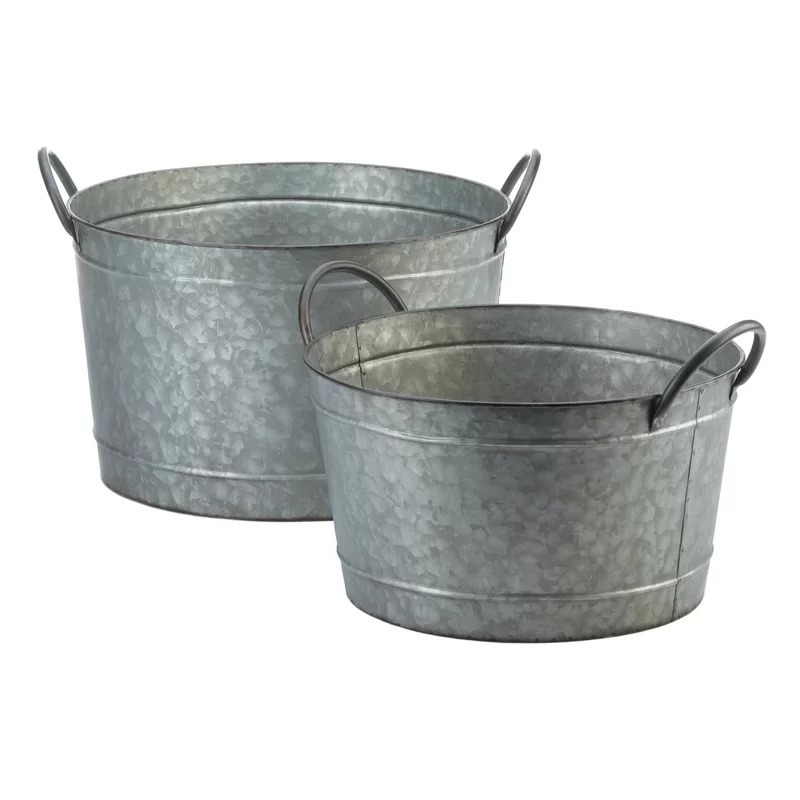 Traditional Indian supplies Wholesale price Galvanized Bucket 2 Piece Pot Planter Set For Home and Outdoor Garden Decoration