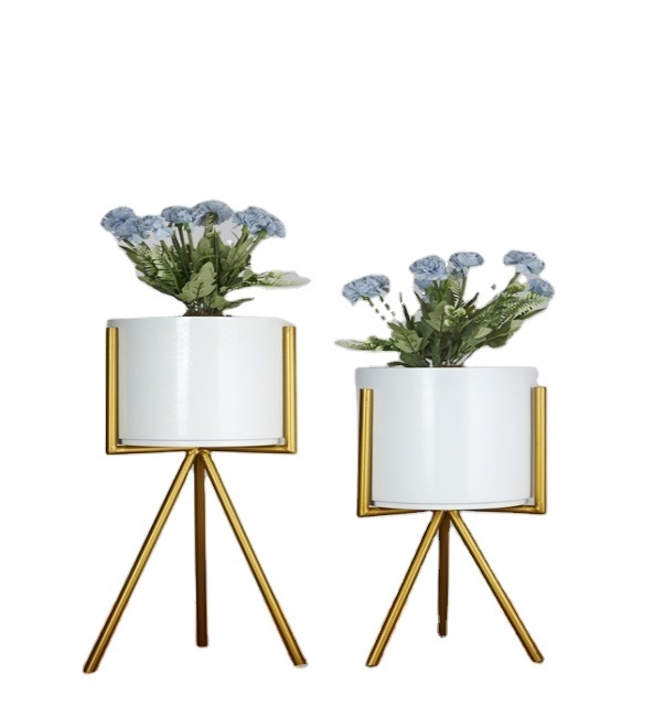 Pretty Modern Factory Direct Sale White Round Home Decorative Metal Indoor Planters (Set of 2) For Living room And Garden Decor