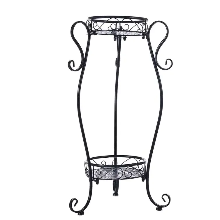 Heavy duty Wholesale Metal Frame Wrought Iron Black 3 - Tiered Round Plant Stand For Farmhouse Home Indoor And Outdoor Decor