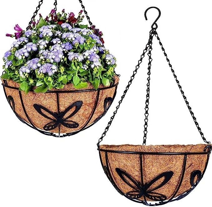 Cute mad in India 2 Pack Metal Hanging Planter Flower Basket with Coco Liner For Plants Outdoor Indoor Garden Porch Decoration