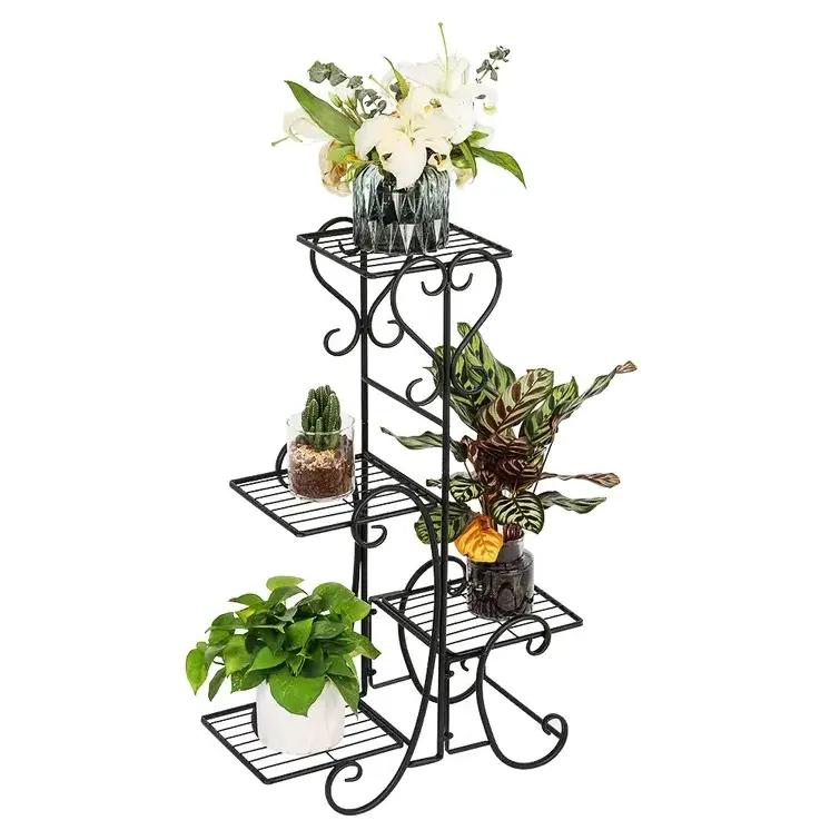 Durable Simple  wrought iron multi layer plant stand/ shelf/ rack pot in black home indoor living room garden decor in low moq