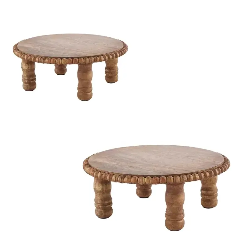 Strong customized round wooden Cake Stand in brown colour with wooden legs for Catering Dessert Cason wooden Cake Stand