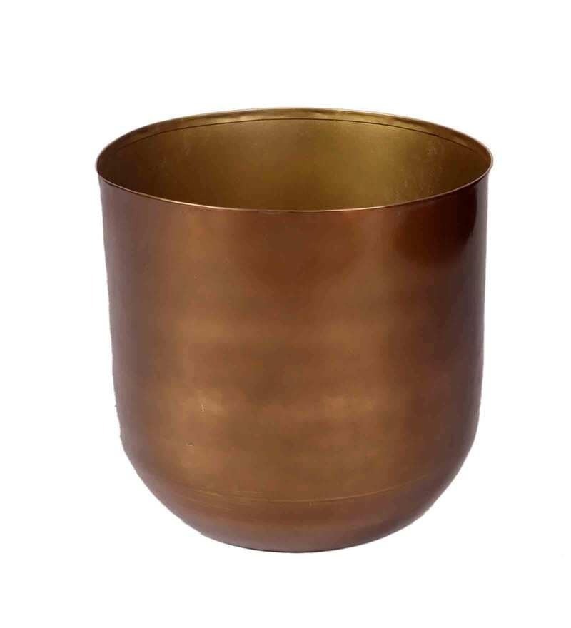 Top Quality buy online In India At Reasonable Prices Luxury Round Copper Finish Metal Floor Planter For Any Garden Plants Decor