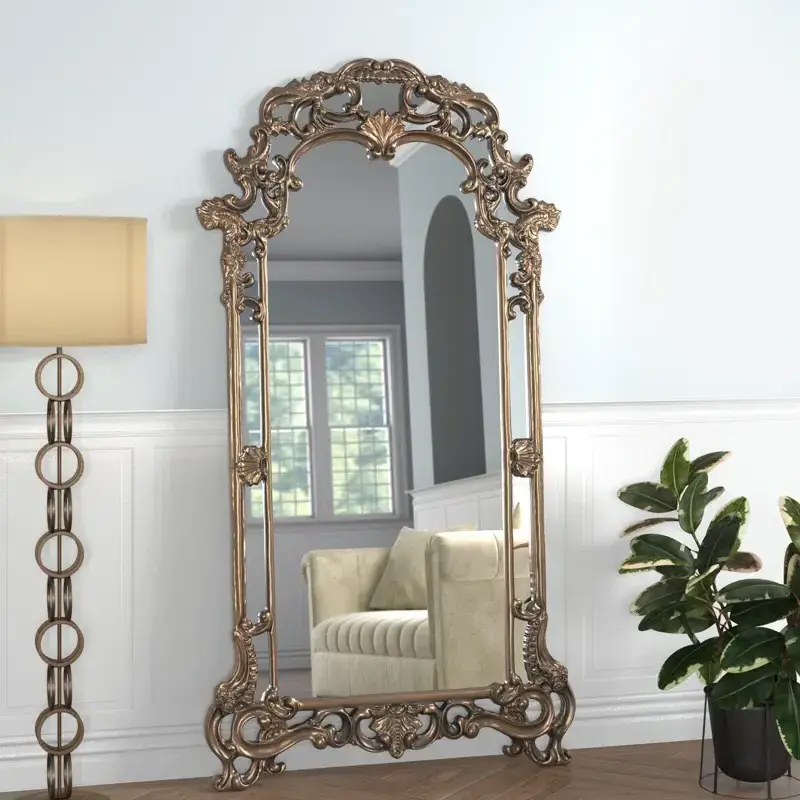 Wonderful Resin Metal Framed Antique Mottled Bronze Finish Rectangular Traditional Wall Mounted Mirror For Bed Living Room Decor