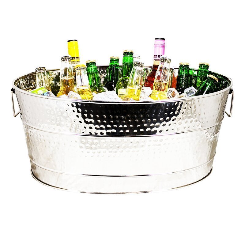 Hot sale Custom Logo Round Galvanized Tin Ice Buckets With Handle For Wine Party