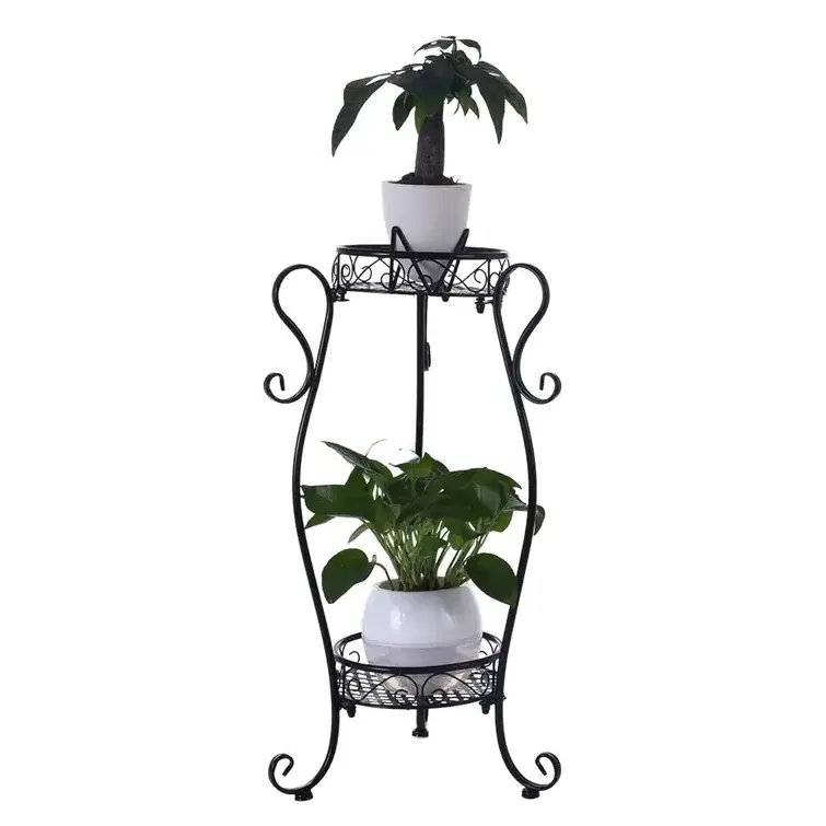 Heavy duty Wholesale Metal Frame Wrought Iron Black 3 - Tiered Round Plant Stand For Farmhouse Home Indoor And Outdoor Decor