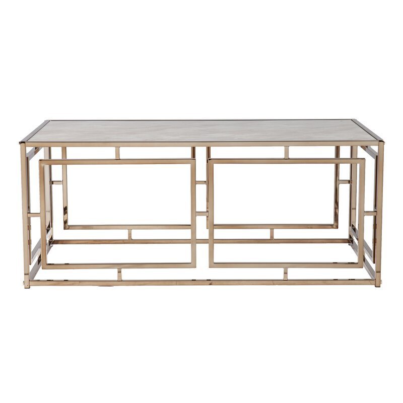 Superb quality Modern Gold Stainless steel Frame living room home furniture luxury rectangular coffee tea table