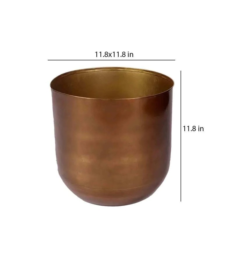 Top Quality buy online In India At Reasonable Prices Luxury Round Copper Finish Metal Floor Planter For Any Garden Plants Decor